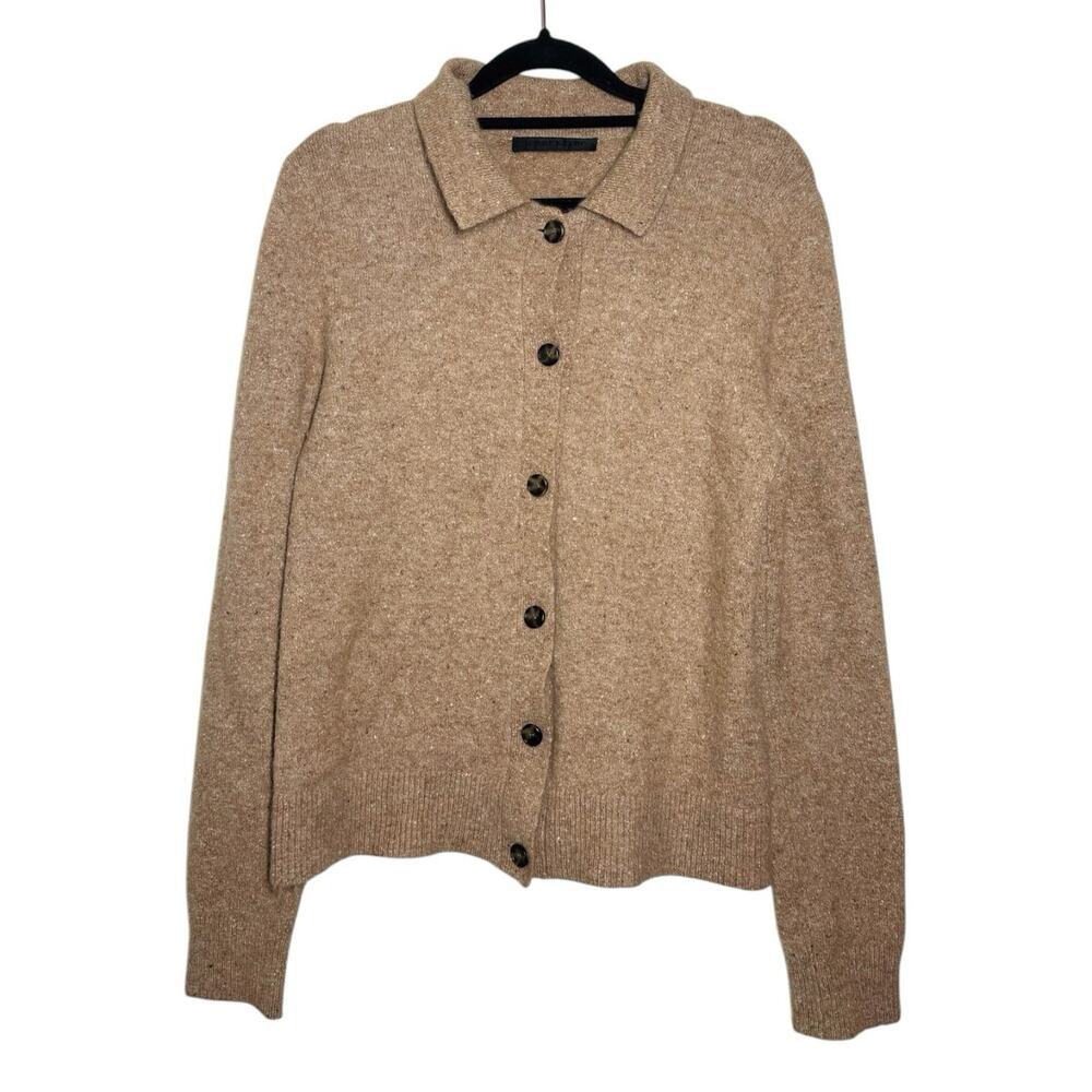 Jenni Kayne Camel Tan Brown Wool Alpaca Blend Textured Collared Cardigan Small